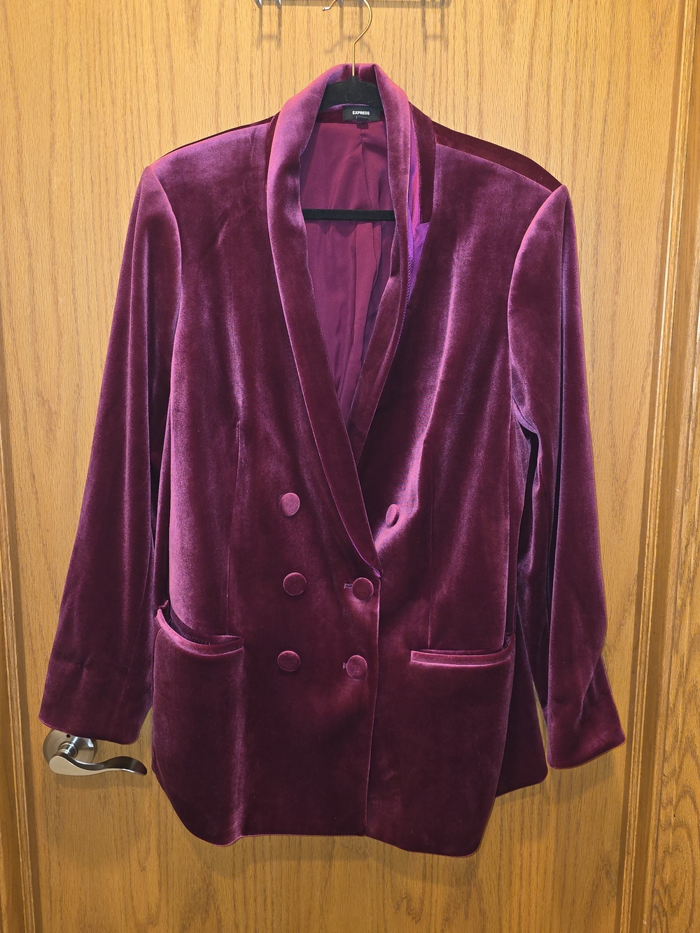 Express Double-Breasted Velvet Blazer Dark Pink